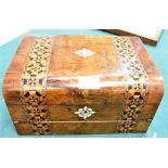 A VICTORIAN WALNUT WORKBOX/WRITING SLOPE with bands of parquetry inlay and mother-of-pearl inlaid