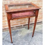 A MAHOGANY BIJOUTERIE TABLE on square tapering supports, 62cm x 36cm, 79cm high Condition Report :