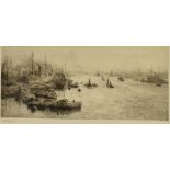 WILLIAM LIONEL WYLLIE, RA (1851-1931) 'Looking East from the Tower Bridge' Etching Signed in