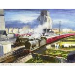 RAILWAYANA - ALAN WARD, G.R.A. (BRITISH, 1940-2019) 'Evening action at Barrow Rd', colour print,