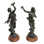 A PAIR OF CONTINENTAL PATINATED SPELTER ALLEGORICAL FIGURES after Charles Levy, 'Moisson' and '
