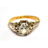 AN 18CT GOLD QUARTZ SOLITAIRE RING The faceted round cut clear quartz measuring 0.5cm in diameter