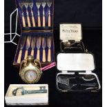 A COLLECTION OF SILVER, EPNS AND METAL WARE Comprising a cased silver baby's pusher and spoon,