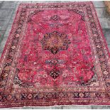 A LARGE RED GROUND MESHED CARPET 3.95m x 3.05m Condition Report : good condition, deep pile, good