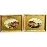 VICTORIAN SCHOOL Pair of oval paintings, one titled 'Ventnor' Oils on board Signed 'C H Rowbotham'