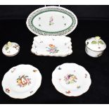 A COLLECTION OF HEREND PORCELAIN comprising an oval basket 27cm wide, pair of small plates 15cm