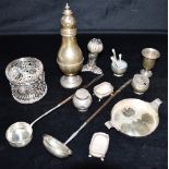 A COLLECTION OF SILVER AND WHITE METAL comprising a hallmarked silver dish, two silver salt