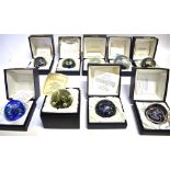 NINE CAITHNESS PAPERWEIGHTS: 'Orbit' 386/500, 'Jubilee Millefiore Crown' 317/500 Bubble' 648/