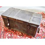 AUTOMOBILIA - A MOTOR CAR PICNIC TRUNK of wicker and wood construction with a weatherproof canvas