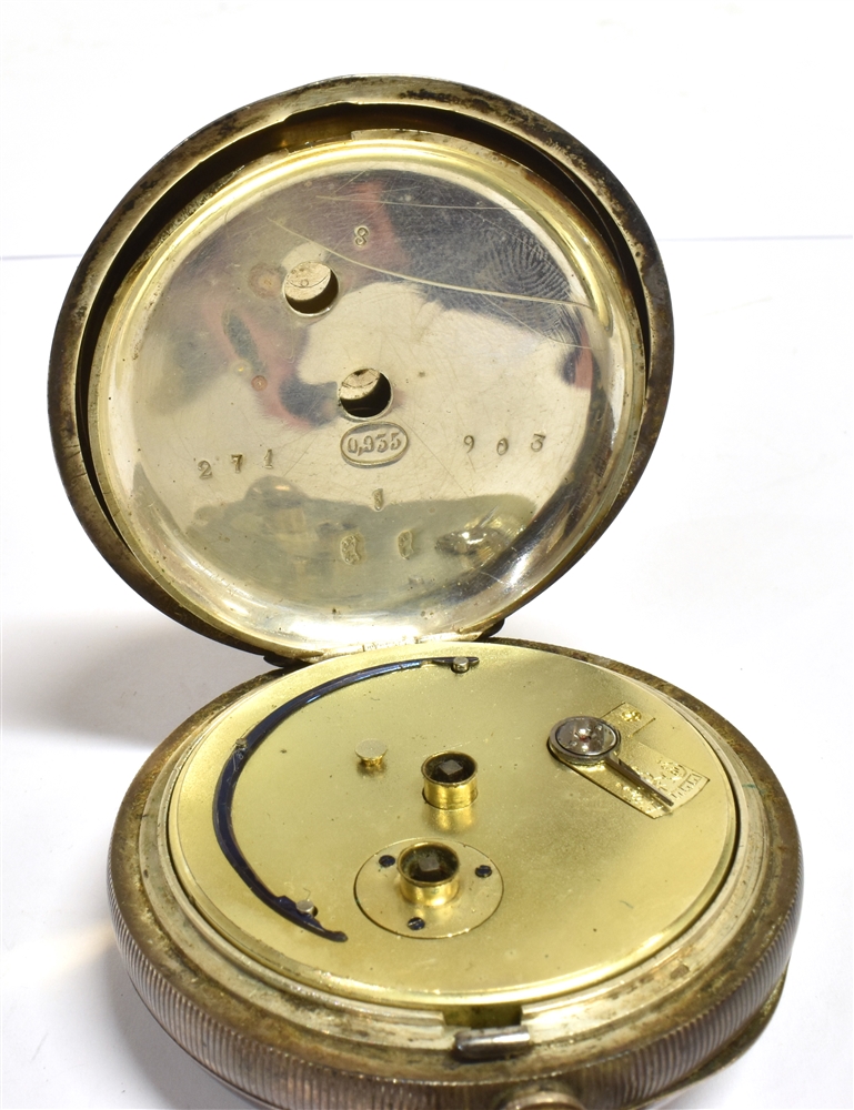 A MARKED 0.935 OPEN FACED POCKET WATCH Key wound (no key) The outside case in engine turned - Image 5 of 5