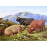 ASTER RICHARD CHILTON CORBOULD (1811 - 1882) Highland Cattle in a landscape Oil on board Signed