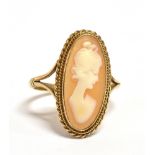 A 9ct GOLD CAMEO RING Hallmarked for Birmingham, date letter S, cameo measurement 2 x 1.1cm, ring