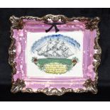 A SUNDERLAND LUSTRE SHAPED RECTANGULAR PLAQUE decorated with a ship and the verse 'May Peace &