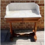 VICTORIAN MARBLE TOP WASHSTAND above a mahogany base with a two short drawers and raised onbun