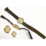 A COLLECTION OF VINTAGE WATCHES comprising a 9ct gold cased Art Deco watch on leather strap, a