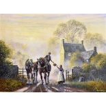 BILL HAINES (b 1943) Leading a Horse to Water and 'Ploughmans Lunch' Oils on canvas Each signed