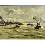 JAN KORTHALS (DUTCH, 1916-1972) Shipping scene with tugboats Oil on board Signed lower right,