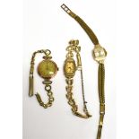 THREE VINTAGE LADIES WRISTWATCHES comprising two yellow metal cased watches and one double 20 micron