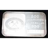 JOHNSON MATTHEY 500 GRAMMES SILVER BULLION 999 the bar weighing 500g, 16 Troy oz Condition