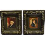 19TH CENTURY ENGLISH SCHOOL Two portrait miniatures Oil on metal panel and watercolour on oval paper