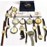 A COLLECTION OF SIX OPEN FACED POCKET WATCHES AND ELEVEN WRISTWATCHES to include a silver (800)