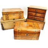 A GROUP OF ASSORTED VICTORIAN AND LATER BOXES including two workboxes with bands of parquetry