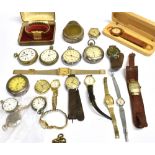 A COLLECTION OF APPROXIMATELY TWENTY OPEN FACED POCKET WATCHES and wristwatches to include