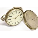 A SILVER CASED FULL HUNTER POCKET WATCH of plain form with rear case vacant cartouche, Anonymous
