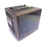 A PYE CUBE TELEVISION with integral radio and cassette player, overall 28cm high, 27cm wide, 27cm