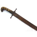 A MAMELUKE SWORD with a 79cm (31 inch) twin-fullered curved blade, the hilt with horn grip plates,