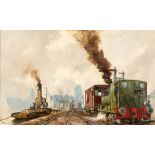 RAILWAYANA - *ANTON (20TH CENTURY) Shunting at the docks, oil on canvas, signed lower left, 50cm x