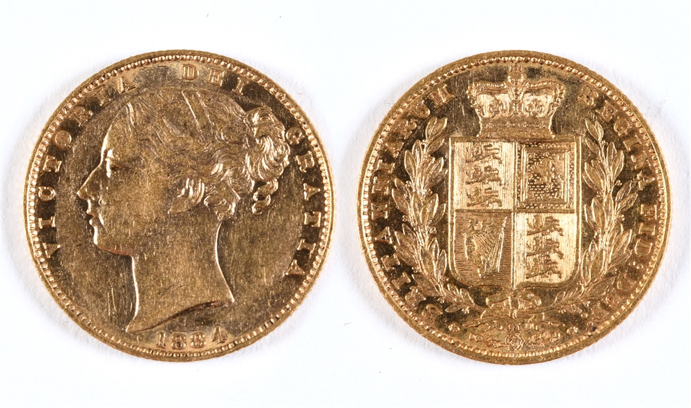 GREAT BRITAIN - VICTORIA (1837-1901), SOVEREIGN, 1884 young head, shield to reverse, Melbourne