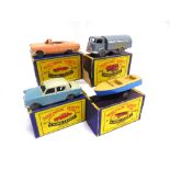 FOUR MATCHBOX 1-75 SERIES DIECAST MODEL VEHICLES comprising a No.43, Hillman Minx, cream over blue-