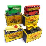 FOUR MATCHBOX 1-75 SERIES DIECAST MODEL VEHICLES comprising a No.5, London Bus (57mm), red 'Buy