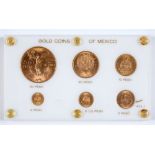 MEXICO - A GOLD COINS OF MEXICO SET comprising a 50 pesos, '1947'; 20 pesos, 1959; 10 pesos, 1959; 5