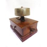 RAILWAYANA - A SIGNAL BOX BLOCK BELL with a mahogany case, 27.5cm long.