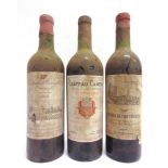 RED WINE - THREE BOTTLES comprising Chateau la Tour-Cravignac Saint-Emilion, Marceau, 1958, one