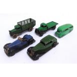 FIVE DINKY DIECAST MODEL VEHICLES circa 1940s-50s, variable condition, fair to playworn, all