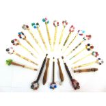 TWENTY LACE-MAKING BOBBINS stained bone and turned or carved wood, some with names or other