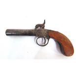 A PERCUSSION BOXLOCK POCKET PISTOL unsigned, 19th century, with a 7cm (2 3/4 inch) barrel, foliate