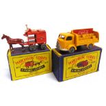 TWO MATCHBOX 1-75 SERIES DIECAST MODEL VEHICLES comprising a No.7, Horse Drawn Milk Float, orange,