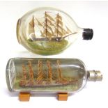 NAUTICALIA - TWO SHIPS IN BOTTLES the largest 23.5cm long overall.