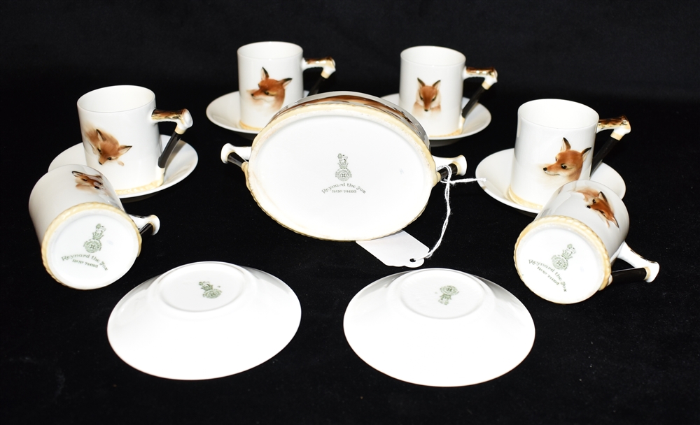 A ROYAL DOULTON REYNARD THE FOX DESIGN COFFEE SERVICE comprising six cups and saucers and an oval - Image 2 of 2