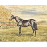 JANE LLOYD Study of a racehorse in a landscape, Lord Dewar's Abbots Speed Winner Jubilee Handicap