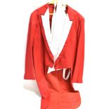 A GENTLEMAN'S SCARLET EVENING TAIL COAT with white silk facings, size 44', together with a white