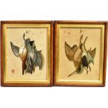 A PAIR OF PICTURES IN RELIEF still life of hanging dead game, 34.5 x 26.5cm (2)