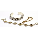 THREE BRACELETS Comprising a stamped 9KT MADE IN ITALY Figaro chain bracelet, length 17cm, weight