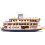 A 1/50 SCALE PART-FINISHED SERGAL KIT-BUILT MODEL OF A MISSISSIPPI PADDLE WHEEL STEAMBOAT of
