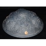 A FROSTED GLASS PLAFONNIER LIGHT SHADE in the manner of Sabino/Lalique/Etling, with moulded floral