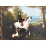 FOLLOWER OF ALFRED DE DREUX A lady on a white horse, with distant castle oil on canvas unsigned 75cm